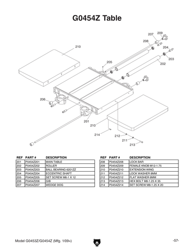 Parts for G0454Z 20