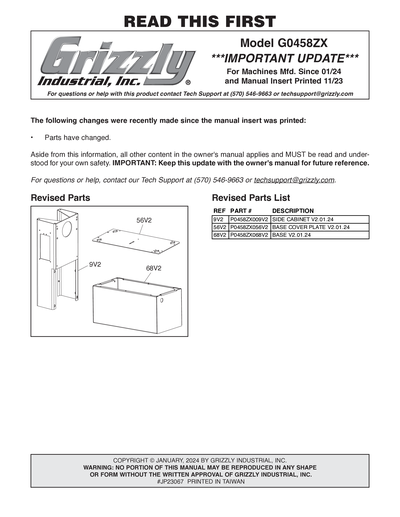 Parts for G0458ZX 18