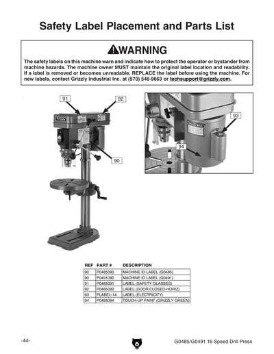Part Diagram for G0485