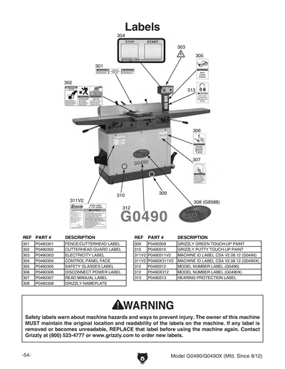 Part Diagram for G0490X