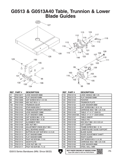 Part Diagram for G0513A40
