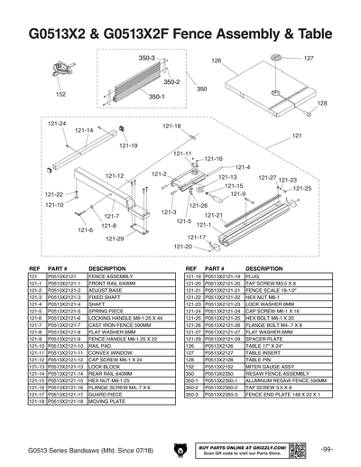 Part Diagram for G0513X2F