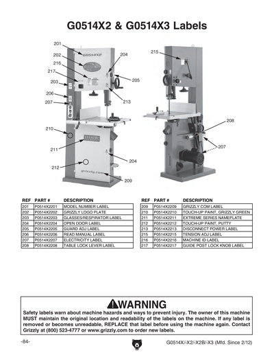 Part Diagram for G0514X3