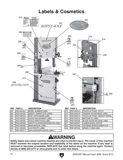 Part Diagram for G0514XF