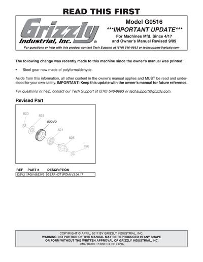 Part Diagram for G0516