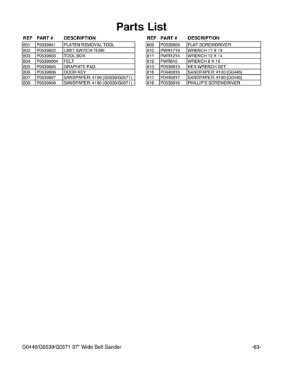 Part Diagram for G0539