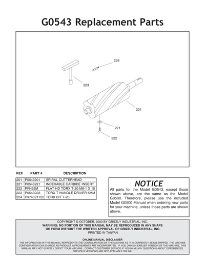 Part Diagram for G0543