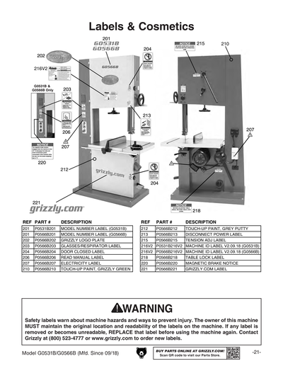 Part Diagram for G0566B