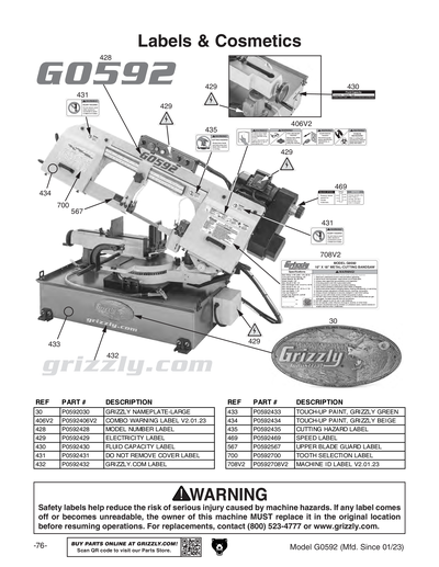 Parts for G0592 10