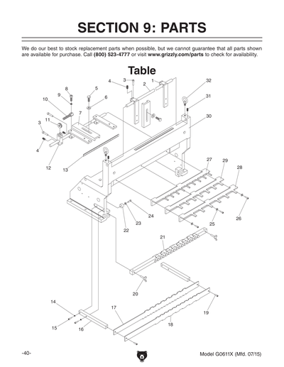 Part Diagram for G0611X