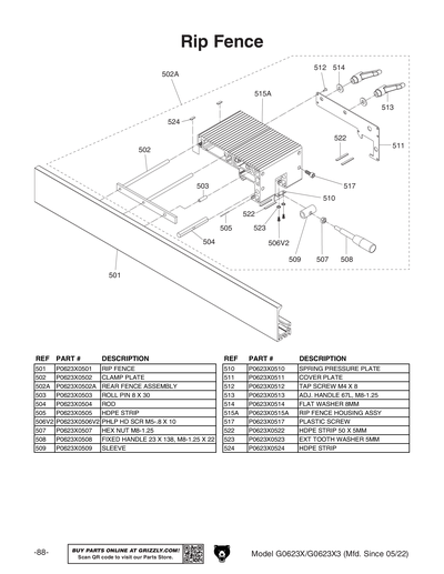 Part Diagram for G0623X3