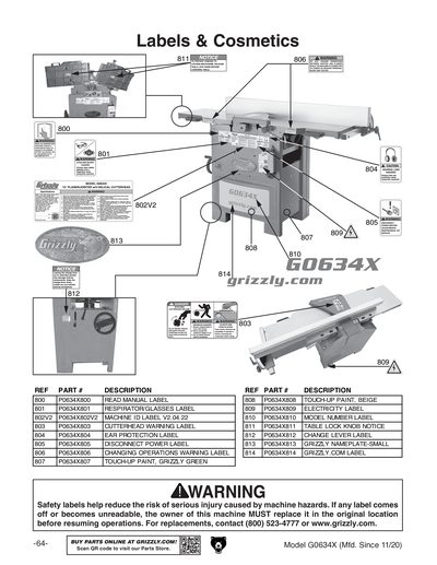 Part Diagram for G0634X