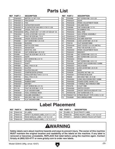 Part Diagram for G0645