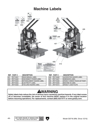 Part Diagram for G0718