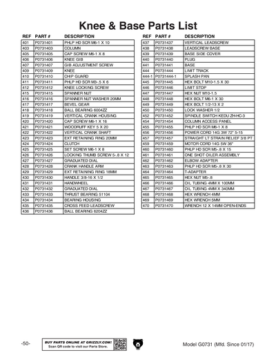 Part Diagram for G0731