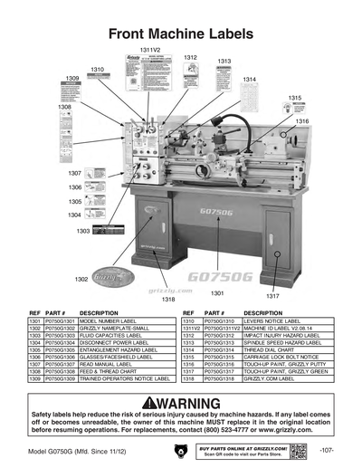 Part Diagram for G0750G