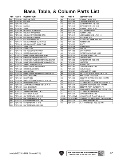 Part Diagram for G0751