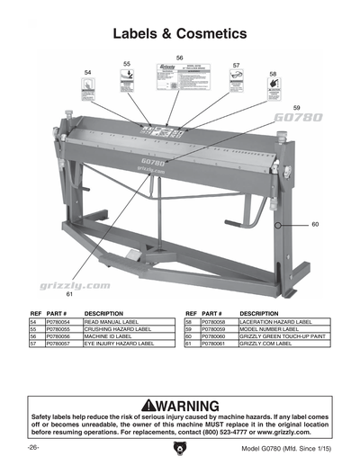 Part Diagram for G0780