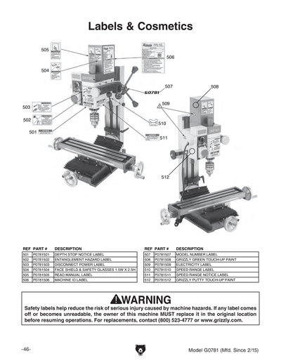 Part Diagram for G0781