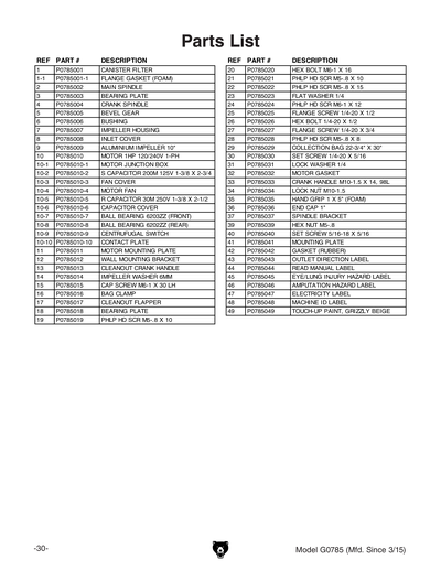 Part Diagram for G0785