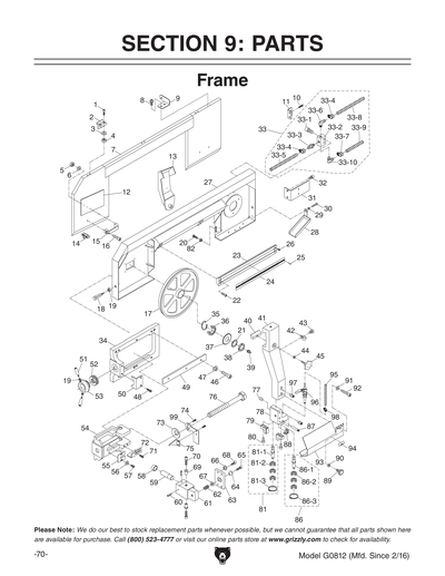 Parts for G0812 13