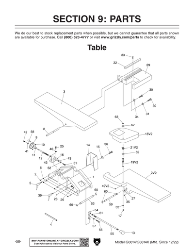 Parts for G0814 6