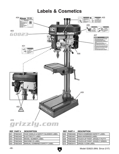 Part Diagram for G0823