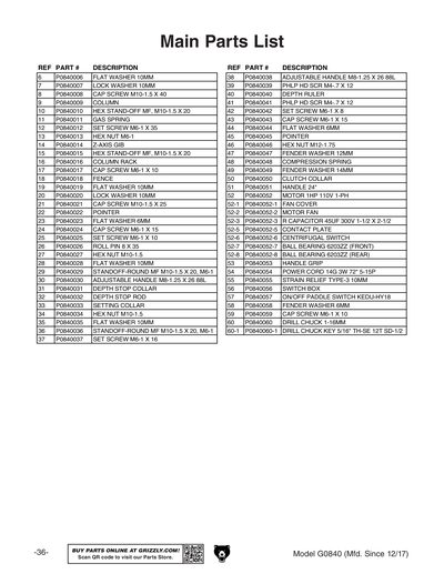 Part Diagram for G0840