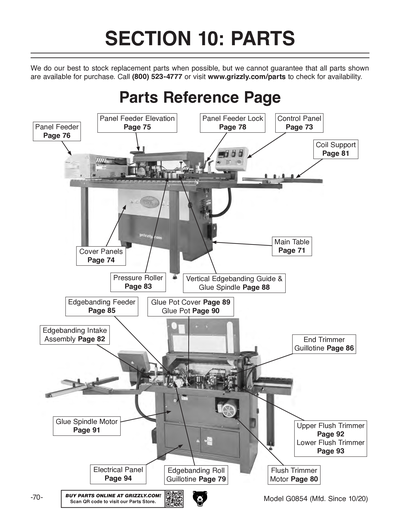 Parts for G0854 Compact Automatic Edgebander - Grizzly Industrial