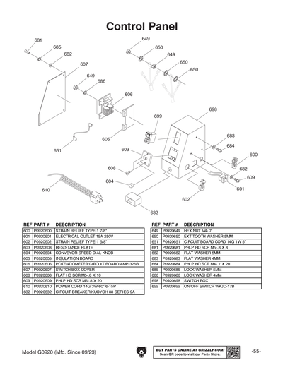 Parts for G0920 22