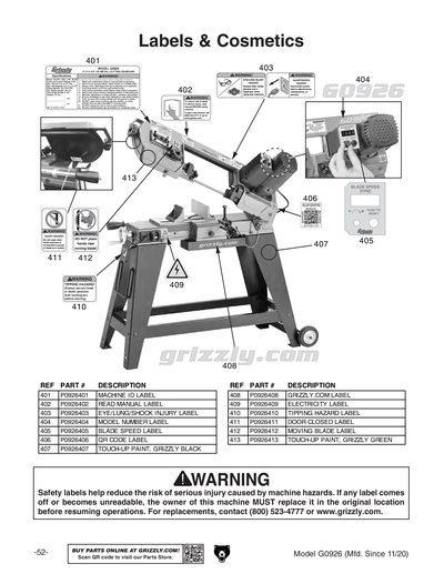 Part Diagram for G0926