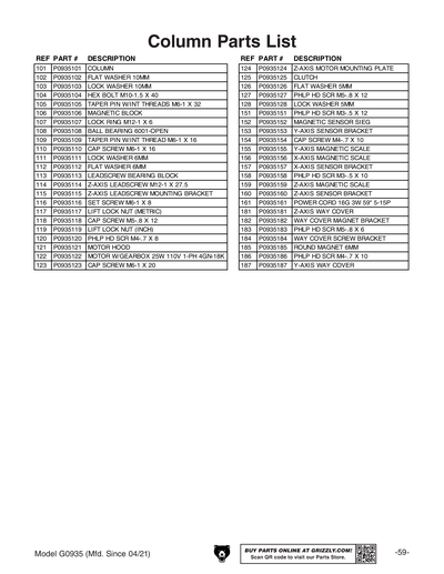 Part Diagram for G0935