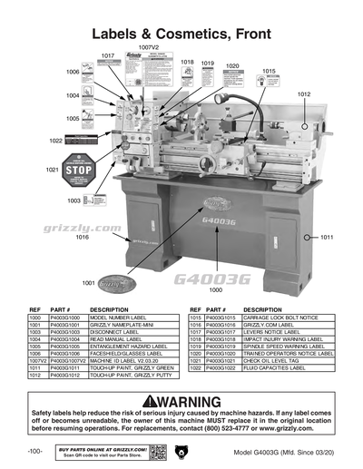 Parts for G4003G 12