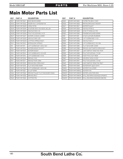 Part Diagram for SB1114F