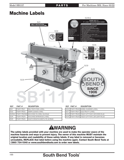 Part Diagram for SB1117