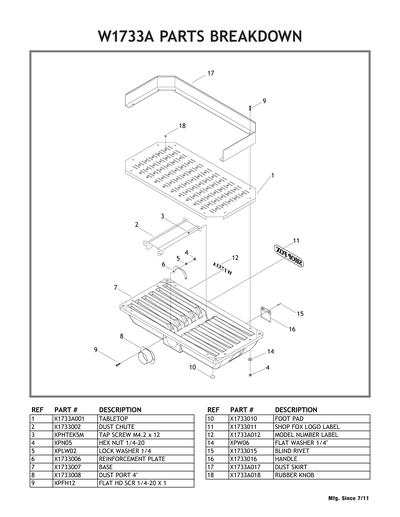 Part Diagram for W1733A