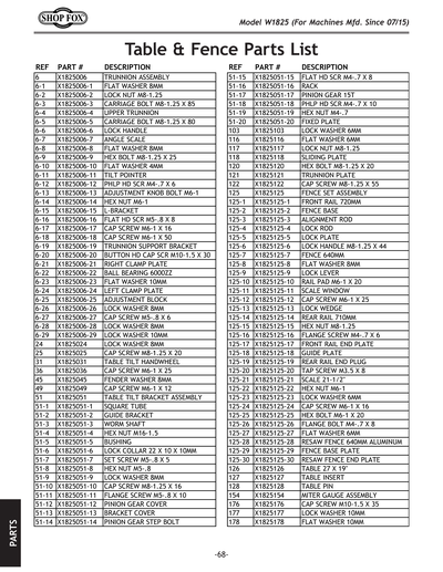 Part Diagram for W1825