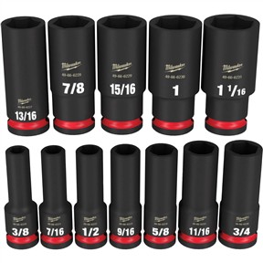 Milwaukee Shockwave Impact Duty 1/2 in Drive SAE Deep 6-Point Socket Set, 12 pc