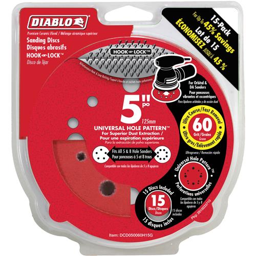 Image for Diablo T33519 - 5" 60 Grit (Ultra Coarse)  ROS Hook & Lock™ Discs 15 Pk