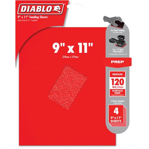 Image for Diablo T33569 - 9" x 11" 120-Grit (Medium) Sanding Sheet 4 Pk