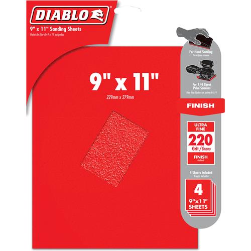 Image for Diablo T33571 - 9" x 11"  220-Grit (Ultra Fine) Sanding Sheet 4 Pk