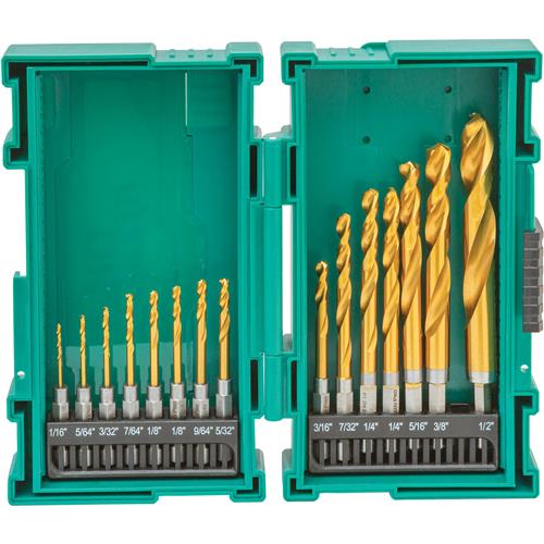Image for M2 HSS TiN-Coated Quick-Release Hex Shank Drill Bit Set, 15 Pc.