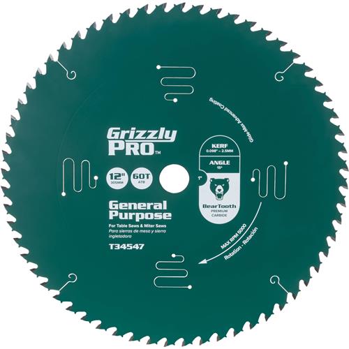 Image for Grizzly PRO T34547 - 12" x 1" 60T ATB Combination Saw Blade
