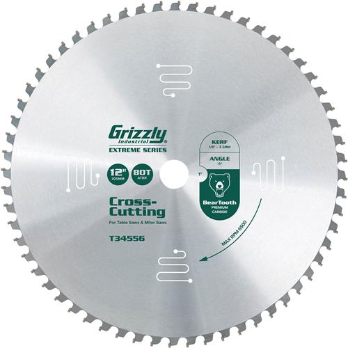 Image for Grizzly T34556 - 12" x 1" 80T ATBR Extreme Series Crosscut Saw Blade